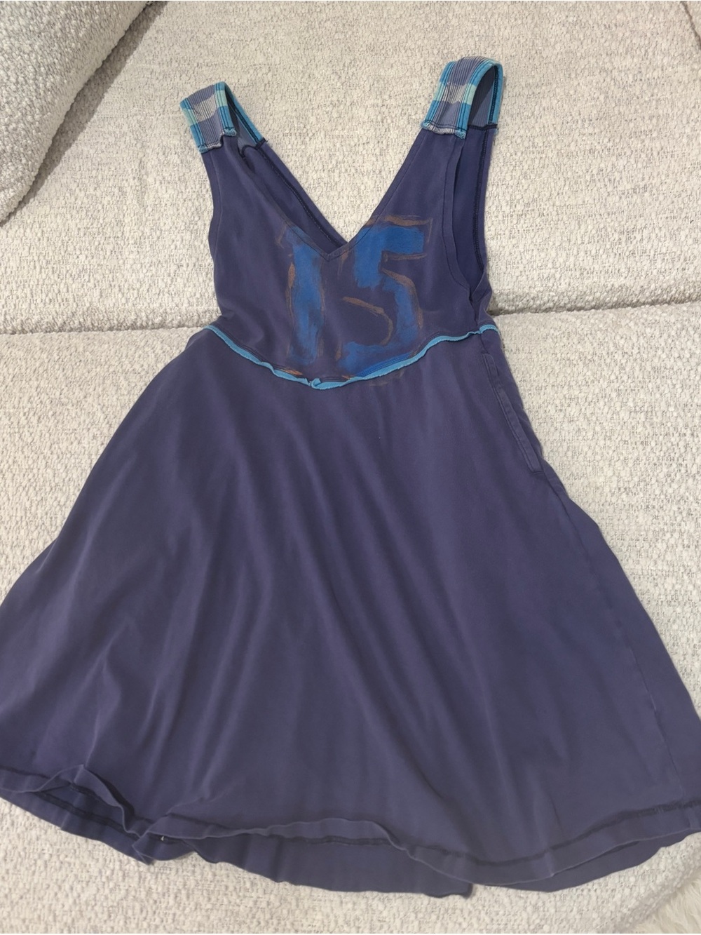 Free People Navy Blue Mini Dress with Plaid Strap Accents